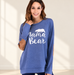 Blue Mama Bear long-sleeve maternity top with brown elbow patches.