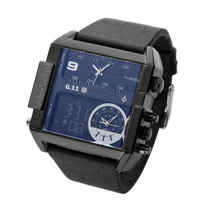 Three-Display Digital Sports Watch Black