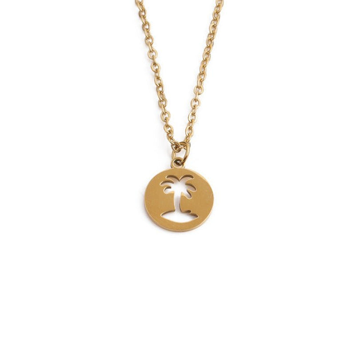 Titanium Steel Hollow Coconut Tree Pendant Neck Accessories Men SSN0150QZ Gold