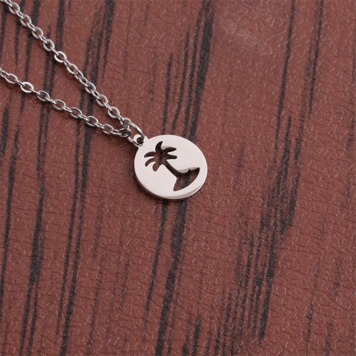 Titanium Steel Coconut Tree Pendant Necklace for Men