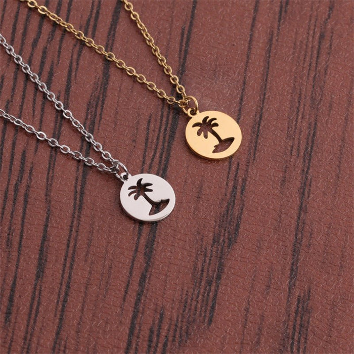 Titanium Steel Coconut Tree Pendant Necklace for Men
