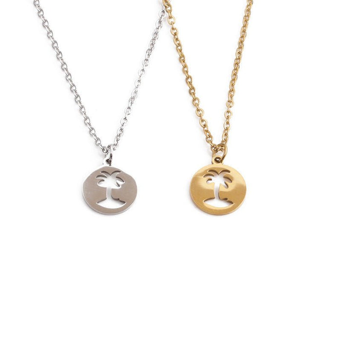 Titanium Steel Coconut Tree Pendant Necklace for Men