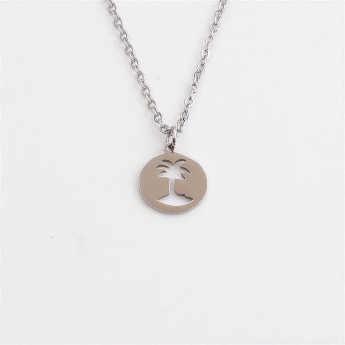 Titanium Steel Hollow Coconut Tree Pendant Neck Accessories Men SSN0150QZ Rigid Color