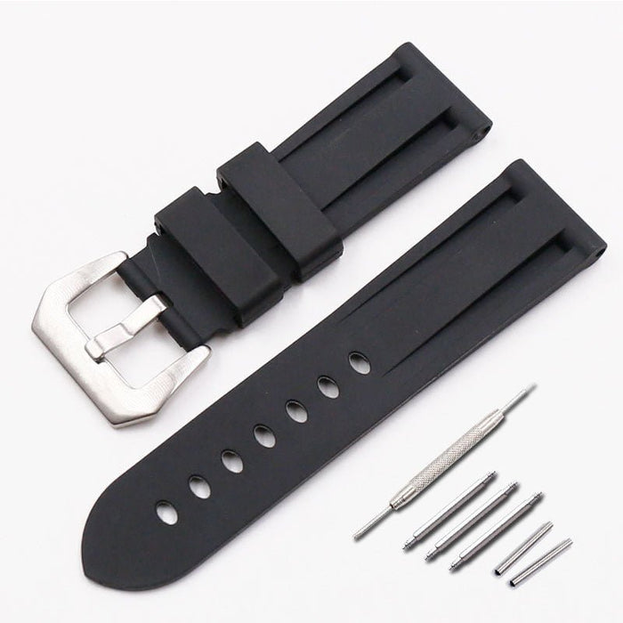 Penahai Men's Rubber Watch Strap Black silver buckle