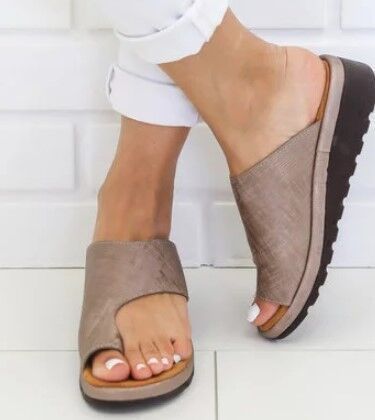 Women Slippers Flat Sole Casual Soft Big Toe Foot Sandal Khaki