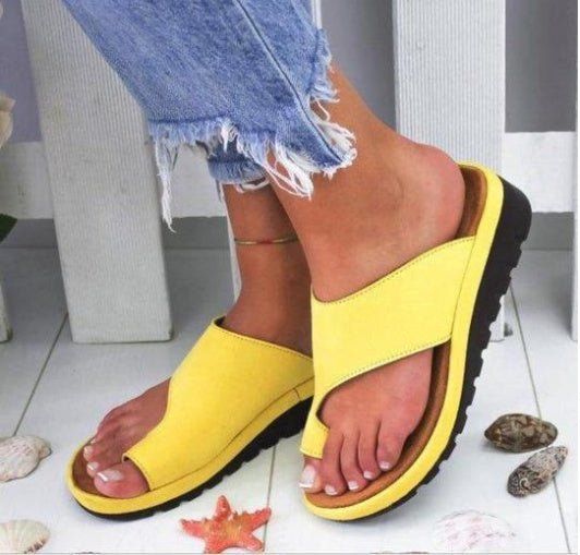 Women Slippers Flat Sole Casual Soft Big Toe Foot Sandal Yellow
