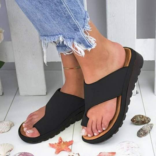 Women Slippers Flat Sole Casual Soft Big Toe Foot Sandal Black