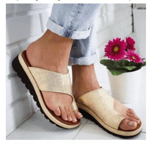 Women Slippers Flat Sole Casual Soft Big Toe Foot Sandal Gold